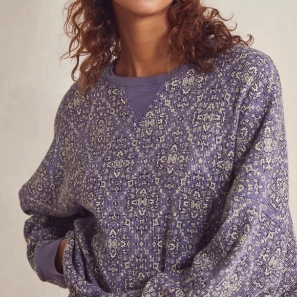 Intimately Free People Early Night Purple Print Thermal Waffle Knit Pullover XS - Picture 1 of 6